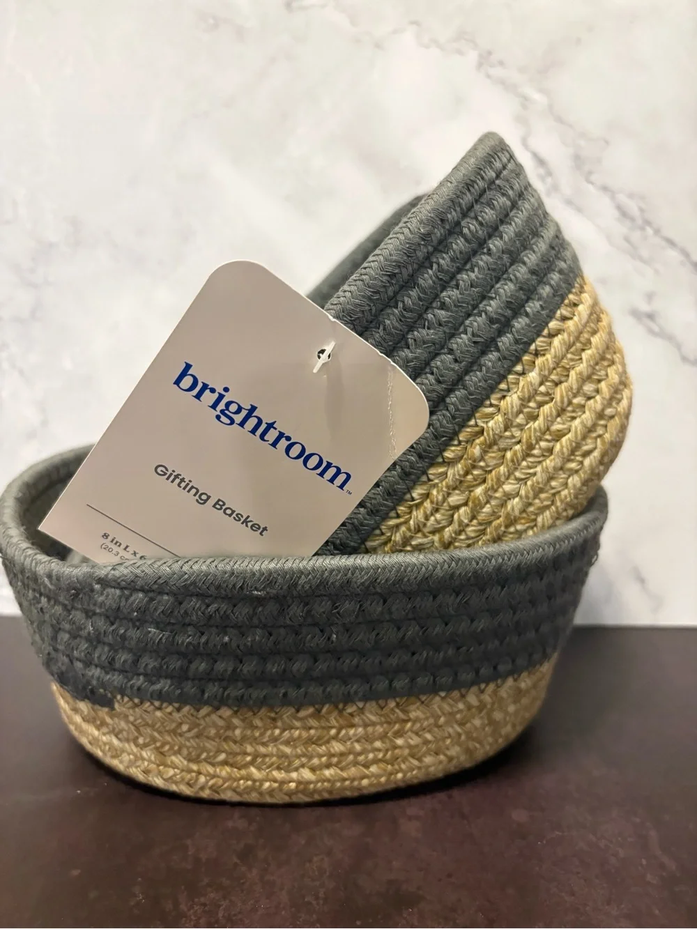 Brightroom Woven Two-Tone Storage Basket - Charcoal and Natural- Lot of 2